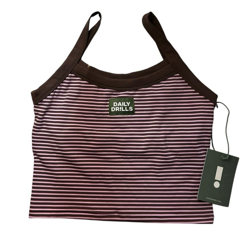 DAILY DRILLS Women's Play Everyday tank top taffy mocha stripped NEW M